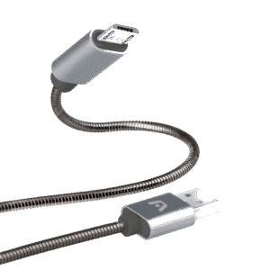 Argom Dura Spring Micro USB to USB 2.0 Metal Braided Cable 3.2FT/1M - Grey