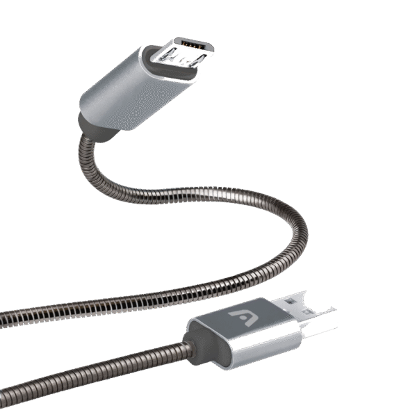 Argom Dura Spring Micro USB to USB 2.0 Metal Braided Cable 3.2FT/1M - Grey