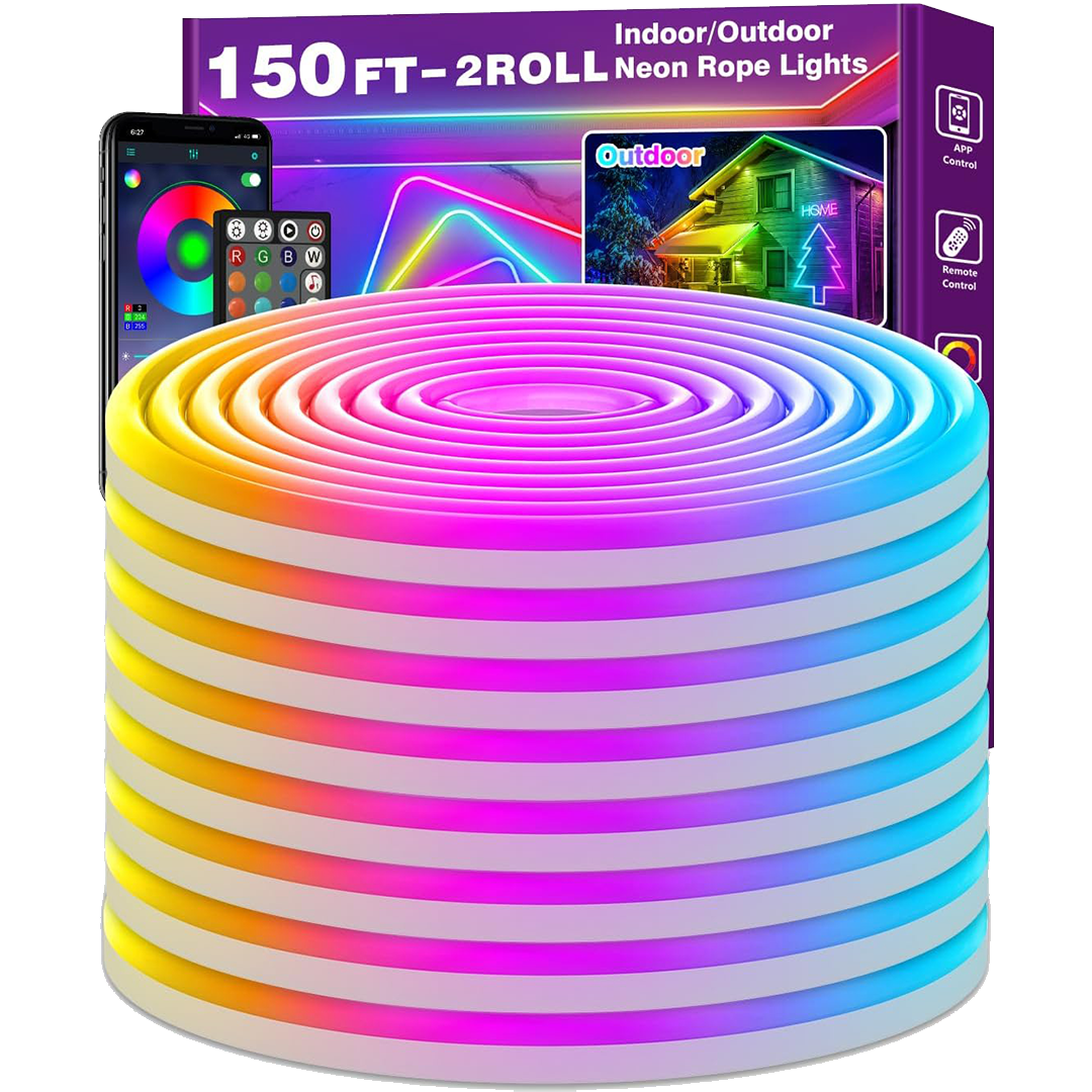 Russell Decor 360° LED Neon Rope Lights - 108W, Red White Blue, Indoor/Outdoor, IP65 Waterproof
