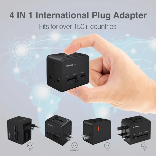 Argom Tech Universal Travel Adapter with PD and USB Ports - Image 2