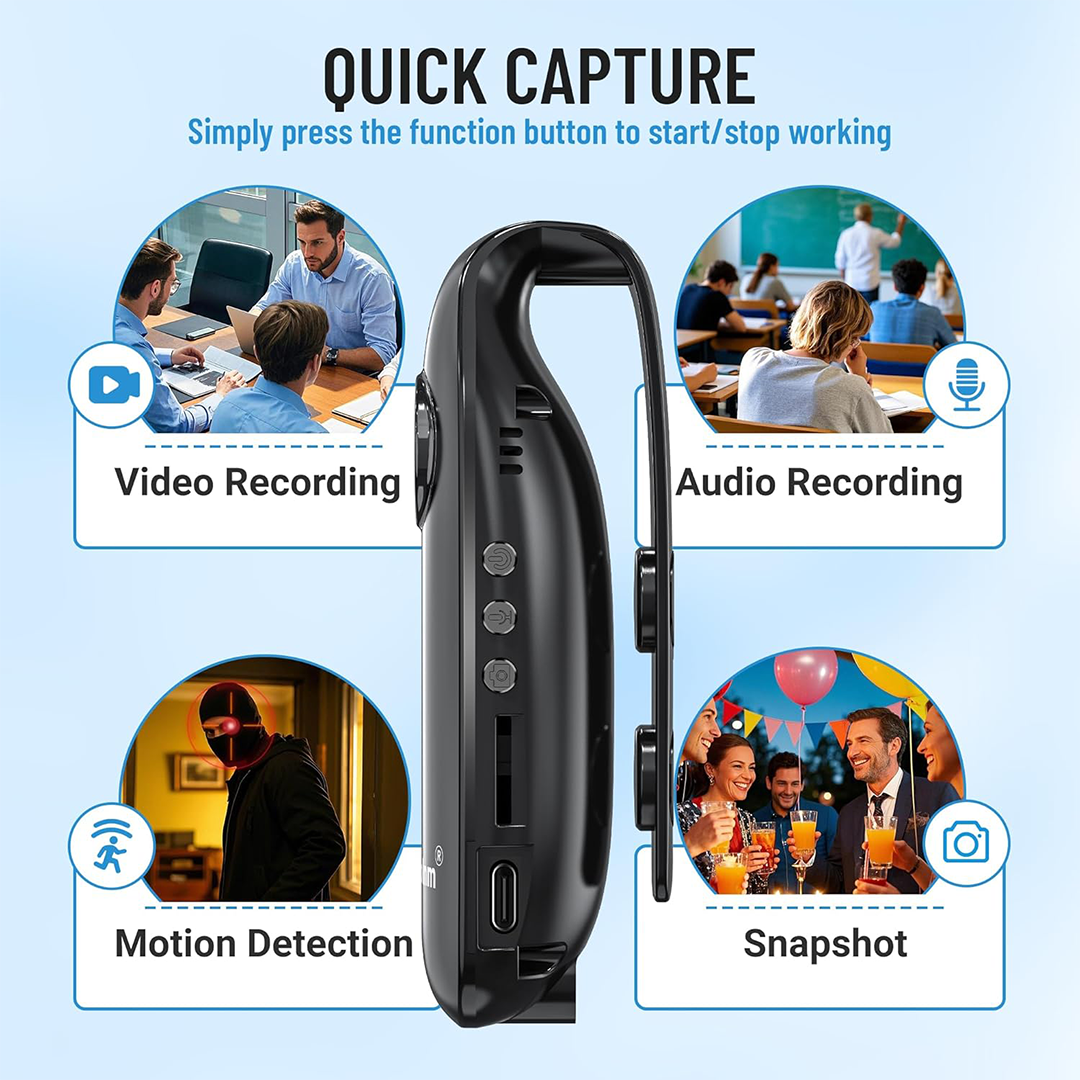 Meoilkolnm 1080P Mini Body Camera with Audio & Video, 64GB Storage - Image 2