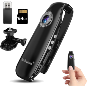 Meoilkolnm 1080P Mini Body Camera with Audio & Video, 64GB Storage