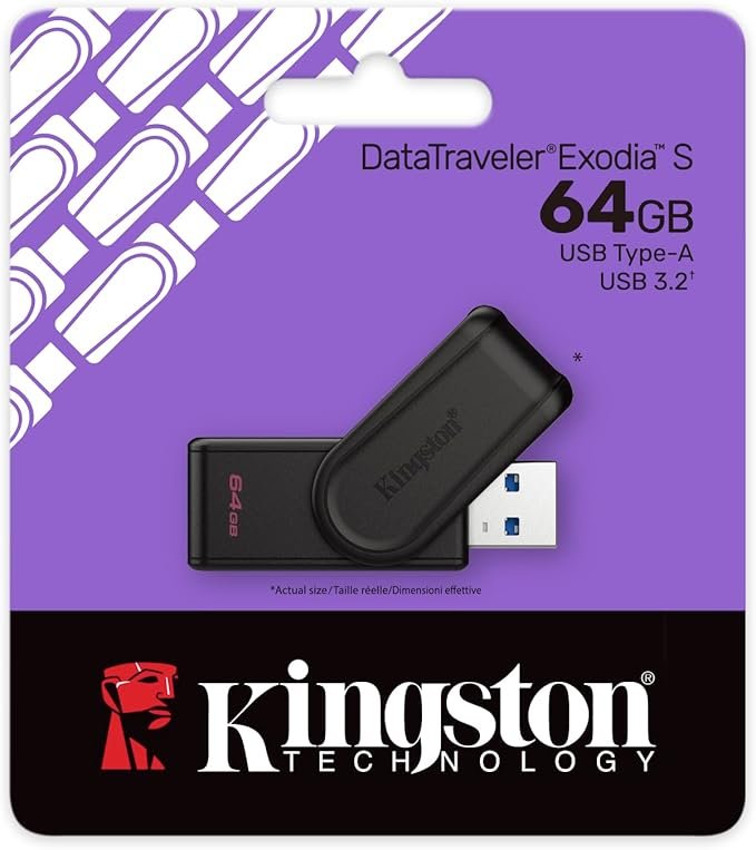 Kingston DataTraveler Exodia S USB Stick - 64GB - USB 3.2 Gen 1 - USB Type A - Black/Black - DTXS/64GB