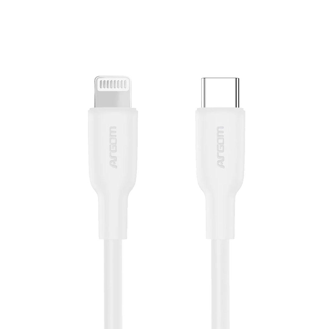 Argom Dura Flex Type-C to Lightning 30W Fast Charging Silicone Cable 6FT/1.8M - White